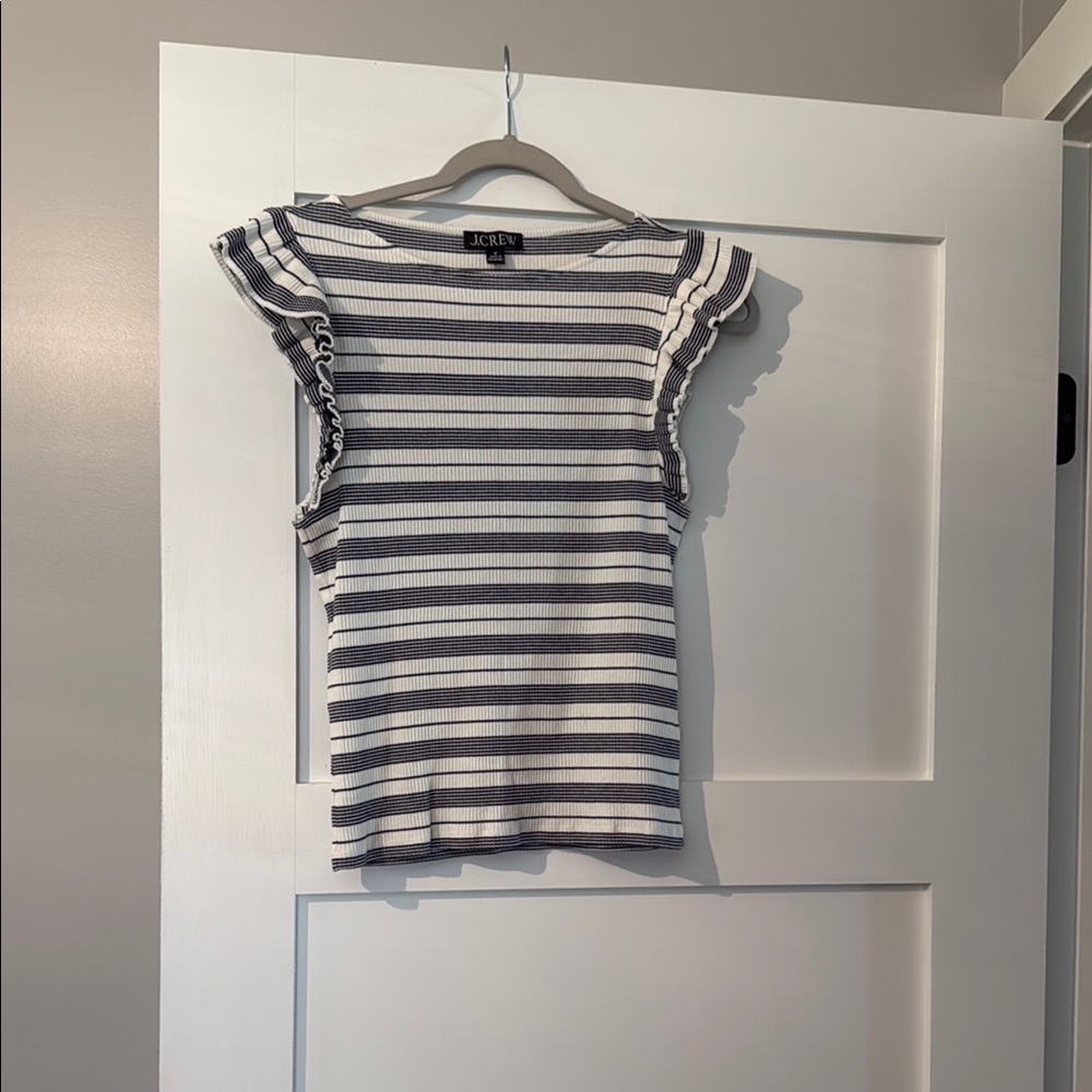 J. Crew White and Gray Flutter Sleeve Blouse